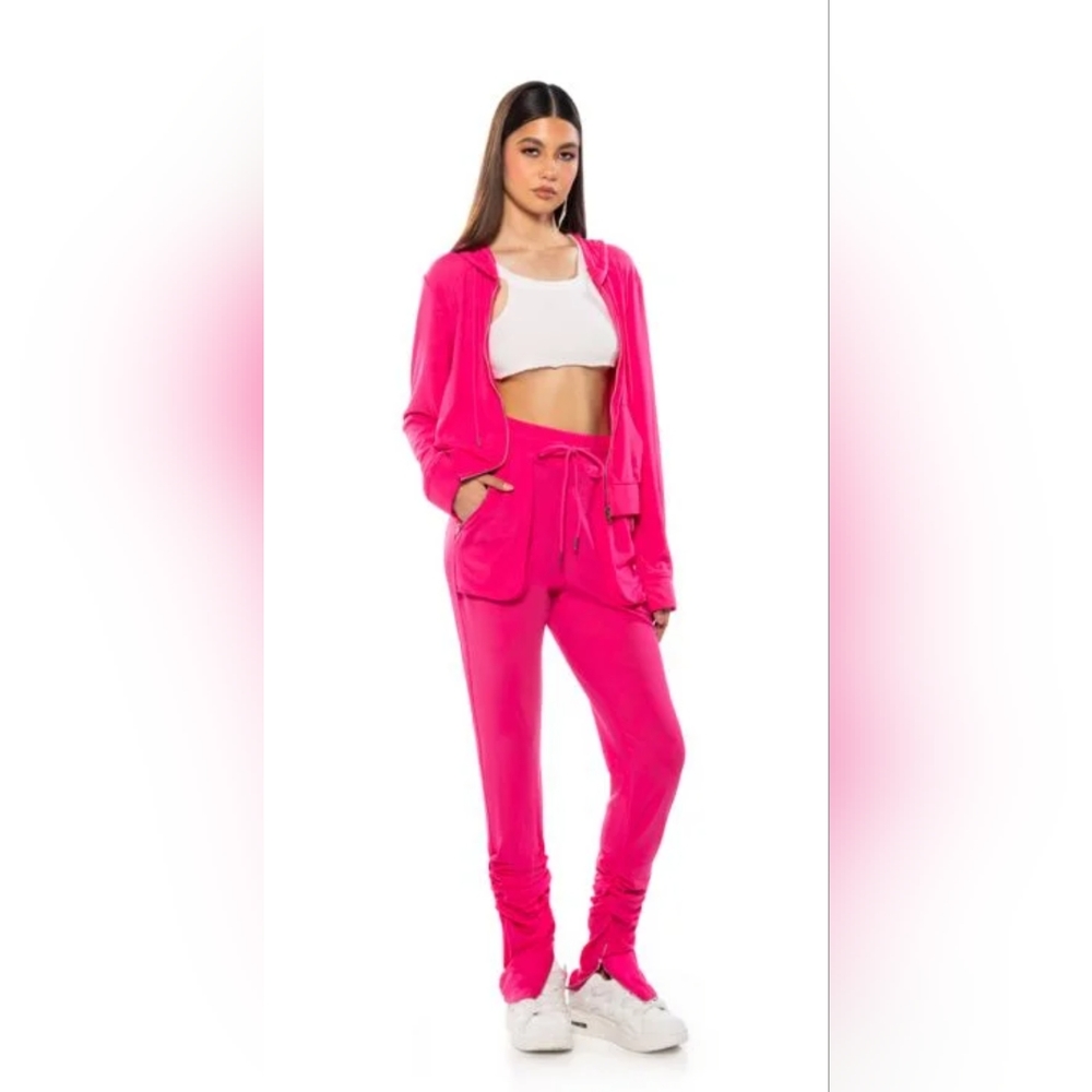 NWT AKIRA 2-piece Women's Pink Mesh Joggers & Hoodie, Size 2X.